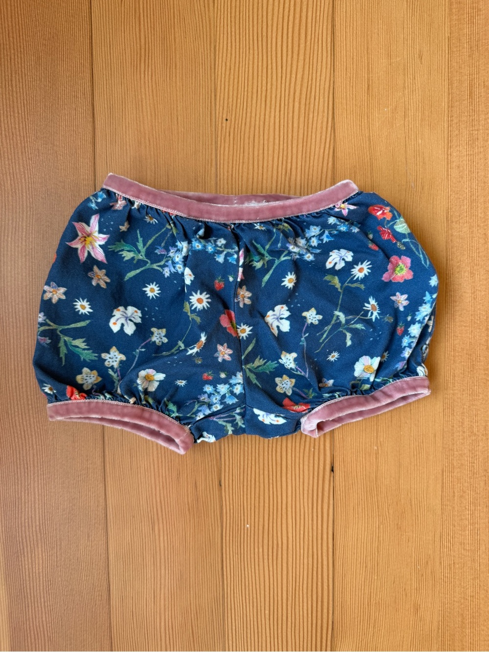 Oso & Me Floral Bloomers 3M Navy Botanical Print Pink Velvet Trim